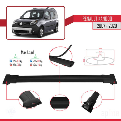 Compatible avec Renault Kangoo 2 (X61) 2007-2020 FLY Model Barres de Toit Railing Porte-Bagages de Voiture Noir Aluminium 2 Barres