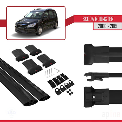 Compatible avec Skoda Roomster 2006-2015 FLY Model Barres de Toit Railing Porte-Bagages de Voiture Noir Aluminium 2 Barres