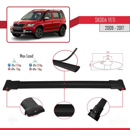 Compatible avec Skoda Yeti 2009-2017 FLY Model Barres de Toit Railing Porte-Bagages de Voiture Noir Aluminium 3 Barres