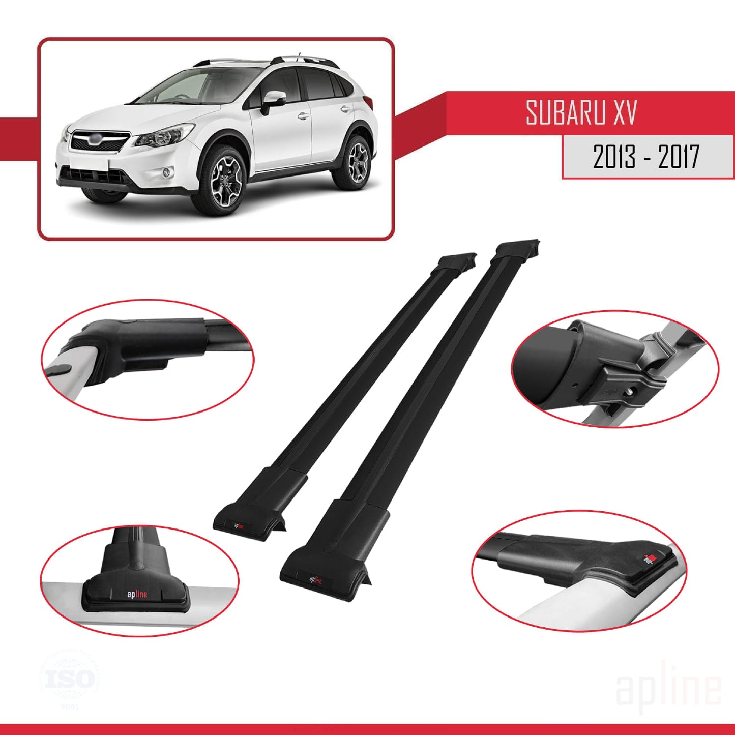 Compatible avec Subaru XV 2013-2017 FLY Model Barres de Toit Railing Porte-Bagages de Voiture Noir Aluminium 2 Barres
