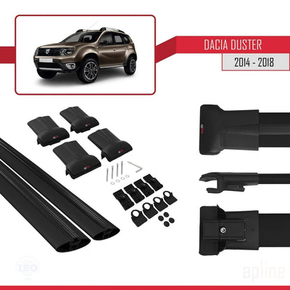 Compatible avec Dacia Duster (HS) Post-Facelift 2014-2017 FLY Model Barres de Toit Railing Porte-Bagages de Voiture Noir Aluminium 2 Barres