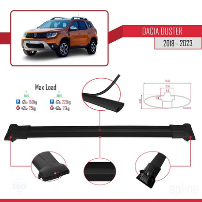 Compatible avec Dacia Duster 2 (HM) 2018-2024 FLY Model Barres de Toit Railing Porte-Bagages de Voiture Noir Aluminium 2 Barres