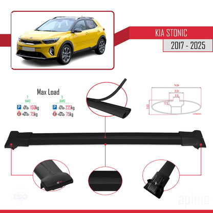Compatible avec Kia Stonic 2017-2025 FLY Model Barres de Toit Railing Porte-Bagages de Voiture Noir Aluminium 2 Barres