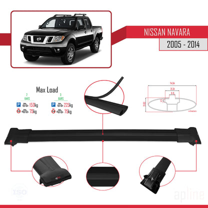 Compatible with Nissan Navara 3 (D40) 2005-2014 FLY Model Car Roof Rack Cross Bar Black Aluminium 2 Bars