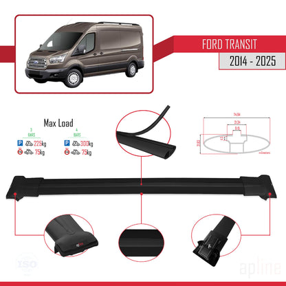 Compatible avec Ford Transit 2014-2025 FLY Model Barres de Toit Railing Porte-Bagages de Voiture Noir Aluminium 3 Barres