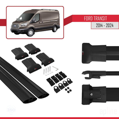 Compatible avec Ford Transit 2014-2025 FLY Model Barres de Toit Railing Porte-Bagages de Voiture Noir Aluminium 2 Barres