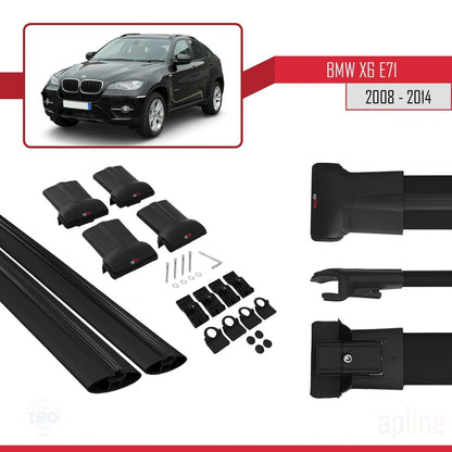 Compatible avec BMW X6 (E71) 2008-2014 FLY Model Barres de Toit Railing Porte-Bagages de Voiture Noir Aluminium 2 Barres