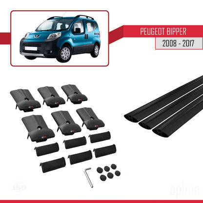 Compatible with Peugeot Bipper 2008-2017 FLY Model Car Roof Rack Cross Bar Black Aluminium 3 Bars