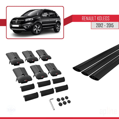 Compatible avec Renault Koleos (HY) Post-Facelift 2012-2015 FLY Model Barres de Toit Railing Porte-Bagages de Voiture Noir Aluminium 3 Barres