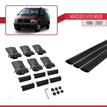 Compatible with Mercedes Vito (W638) 1996-2003 FLY Model Car Roof Rack Cross Bar Black Aluminium 3 Bars