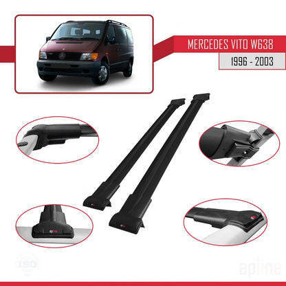 Compatible with Mercedes Vito (W638) 1996-2003 FLY Model Car Roof Rack Cross Bar Black Aluminium 2 Bars