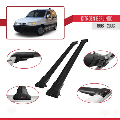 Compatible avec Citroen Berlingo (M59) 2003-2008 FLY Model Barres de Toit Railing Porte-Bagages de Voiture Noir Aluminium 2 Barres