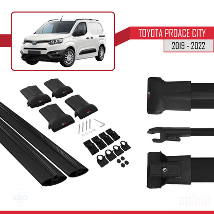 Compatible avec Toyota Proace City 2019-2022 FLY Model Barres de Toit Railing Porte-Bagages de Voiture Noir Aluminium 2 Barres