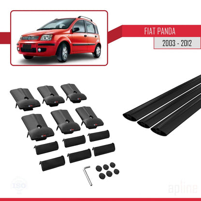 Compatible avec Fiat Panda 2 (169) 2003-2012 FLY Model Barres de Toit Railing Porte-Bagages de Voiture Noir Aluminium 3 Barres