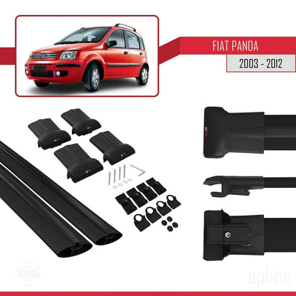 Compatible avec Fiat Panda 2 (169) 2003-2012 FLY Model Barres de Toit Railing Porte-Bagages de Voiture Noir Aluminium 2 Barres