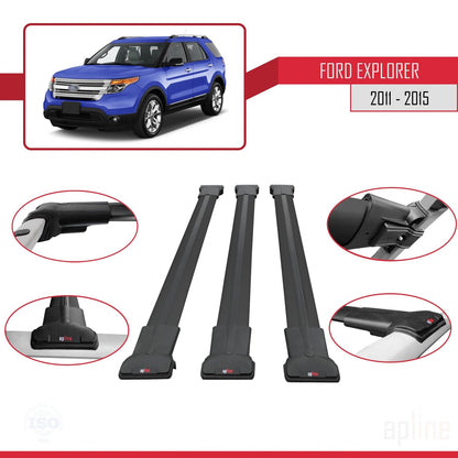Compatible avec Ford Explorer 5 (U502) Pre-Facelift 2011-2015 FLY Model Barres de Toit Railing Porte-Bagages de Voiture Noir Aluminium 3 Barres