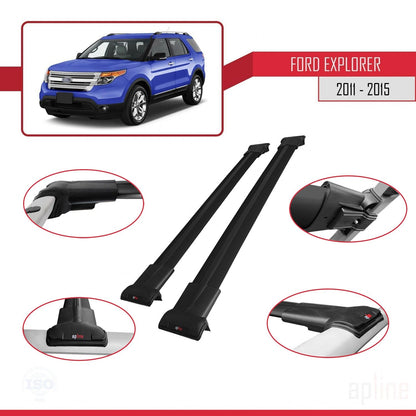 Compatible avec Ford Explorer 5 (U502) Pre-Facelift 2011-2015 FLY Model Barres de Toit Railing Porte-Bagages de Voiture Noir Aluminium 2 Barres