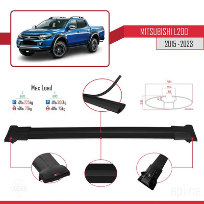 Compatible with Mitsubishi L200 V 2015-2023 FLY Model Car Roof Rack Cross Bar Black Aluminium 3 Bars