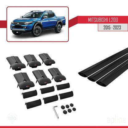 Compatible with Mitsubishi L200 V 2015-2023 FLY Model Car Roof Rack Cross Bar Black Aluminium 3 Bars