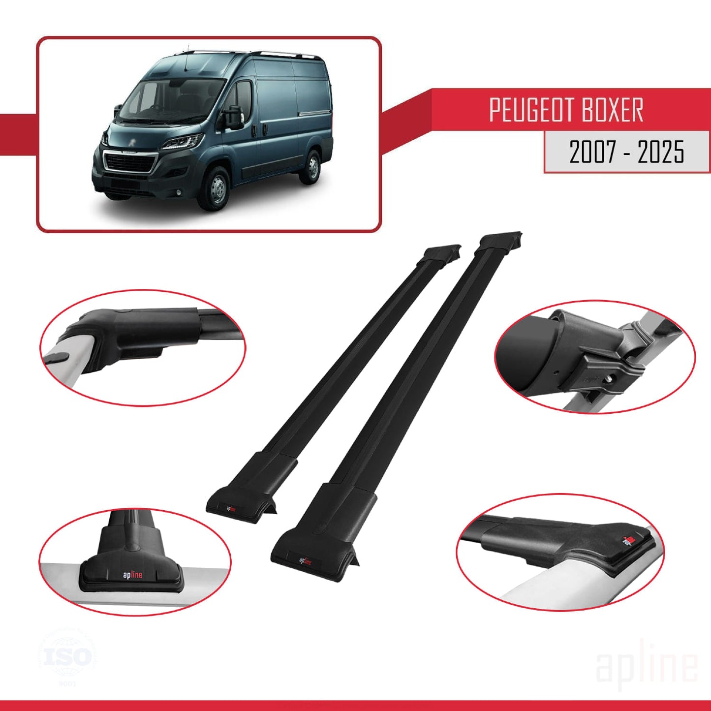 Compatible with Peugeot Boxer 2 2007-2025 FLY Model Car Roof Rack Cross Bar Black Aluminium 2 Bars