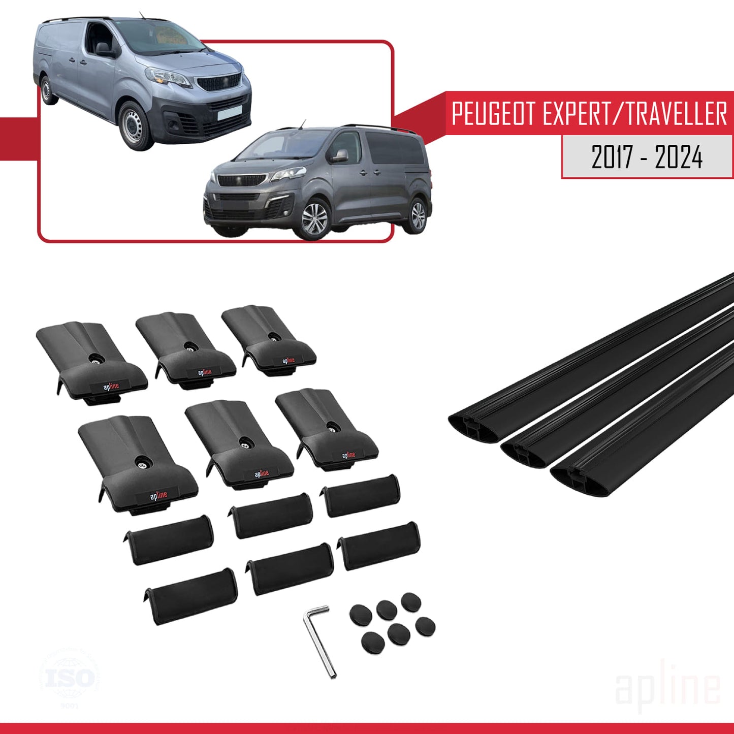 Compatible with Peugeot Expert 3 Traveller 2017-2025 FLY Model Car Roof Rack Cross Bar Black Aluminium 3 Bars