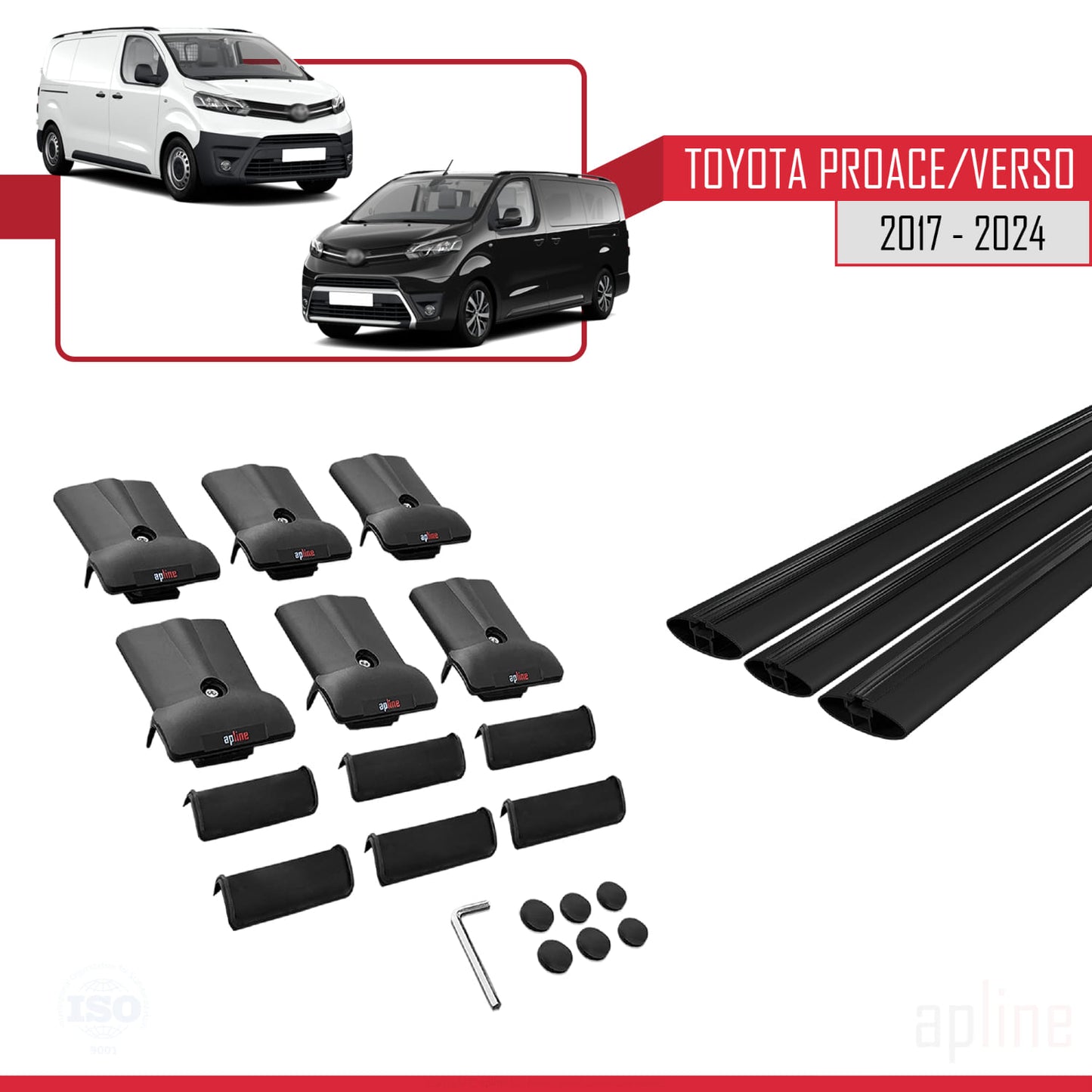 Compatible avec Toyota Proace 2017-2025 FLY Model Barres de Toit Railing Porte-Bagages de Voiture Noir Aluminium 3 Barres