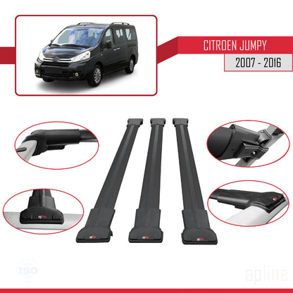 Compatible avec Citroen Jumpy 2 (G9) 2007-2016 FLY Model Barres de Toit Railing Porte-Bagages de Voiture Noir Aluminium 3 Barres