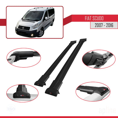 Compatible avec Fiat Scudo 2 2007-2016 FLY Model Barres de Toit Railing Porte-Bagages de Voiture Noir Aluminium 2 Barres