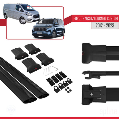Compatible avec Ford Transit/Tourneo Custom 2012-2023 FLY Model Barres de Toit Railing Porte-Bagages de Voiture Noir Aluminium 2 Barres