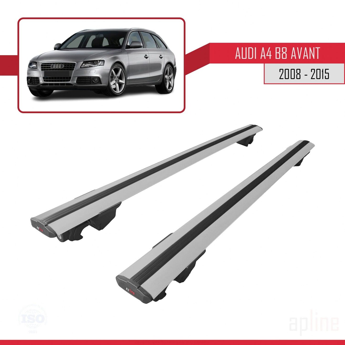 Compatible avec A4 (B8) Avant 2008-2015 HOOK Model Barres de Toit Railing Porte-Bagages de Voiture Gris Aluminium 2 Barres