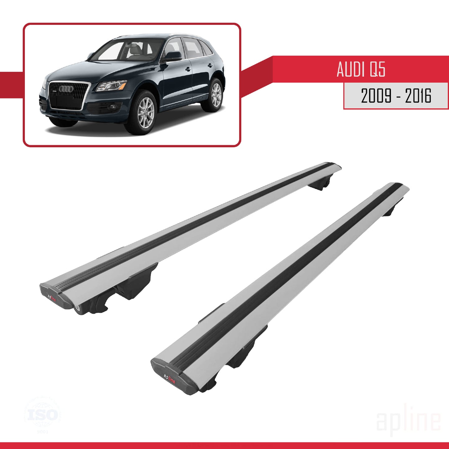 Compatible avec Q5 (8R) 2009-2016 HOOK Model Barres de Toit Railing Porte-Bagages de Voiture Gris Aluminium 2 Barres