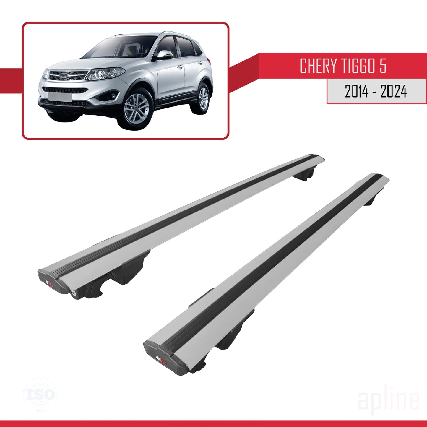 Compatible avec Chery Tiggo 5 (T21) 2013-2021 HOOK Model Barres de Toit Railing Porte-Bagages de Voiture Gris Aluminium 2 Barres