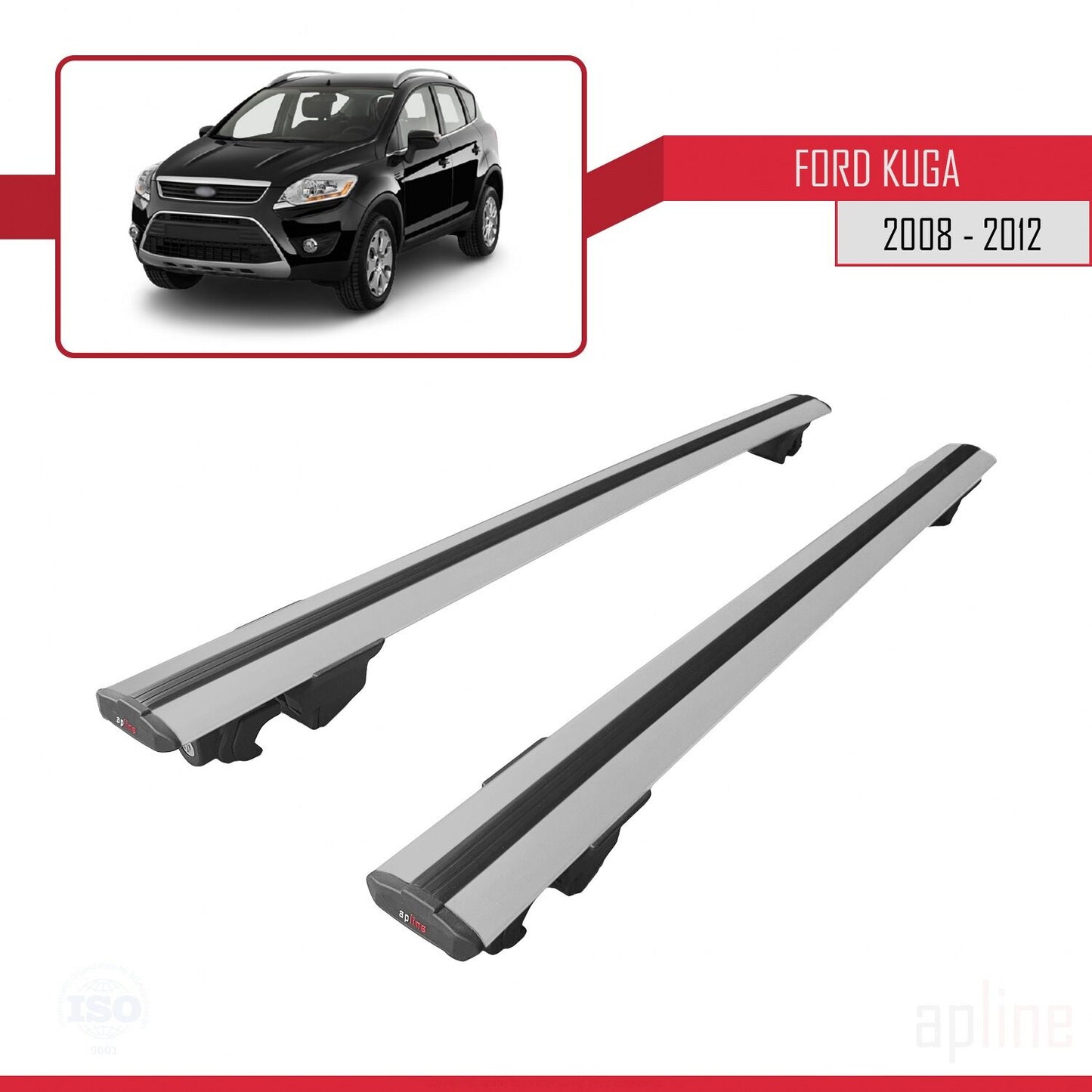 Compatible avec Ford Kuga (C394) 2008-2012 HOOK Model Barres de Toit Railing Porte-Bagages de Voiture Gris Aluminium 2 Barres