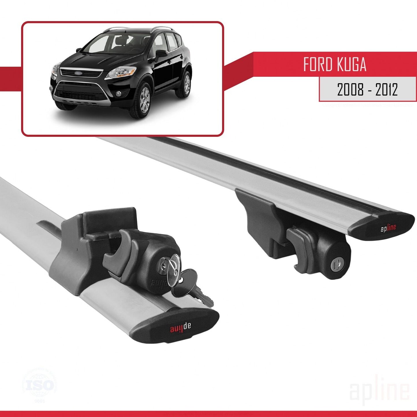 Compatible avec Ford Kuga (C394) 2008-2012 HOOK Model Barres de Toit Railing Porte-Bagages de Voiture Gris Aluminium 2 Barres