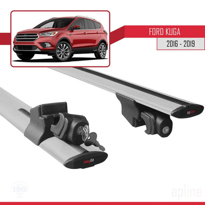 Compatible avec Ford Kuga 2 (C520) Post-Facelift 2016-2019 HOOK Model Barres de Toit Railing Porte-Bagages de Voiture Gris Aluminium 2 Barres