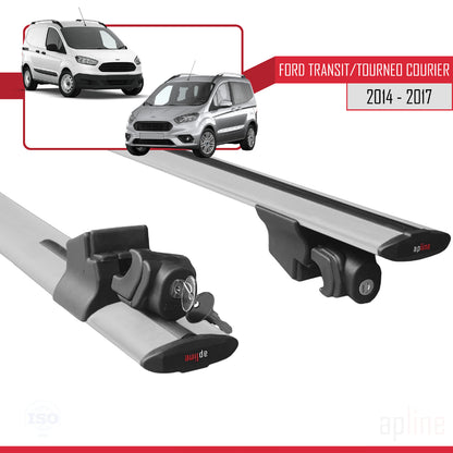 Compatible avec Ford Transit/Tourneo Courier Pre-Facelift 2014-2017 HOOK Model Barres de Toit Railing Porte-Bagages de Voiture Gris Aluminium 2 Barres
