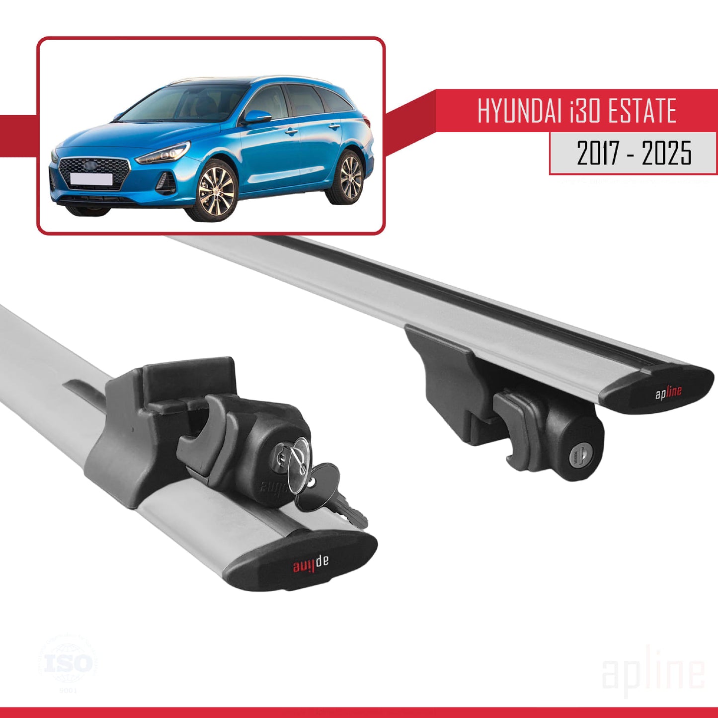 Compatible with Hyundai i30 3 (PD) SW 2017-2025 HOOK Model Car Roof Rack Cross Bar Grey Aluminium 2 Bars