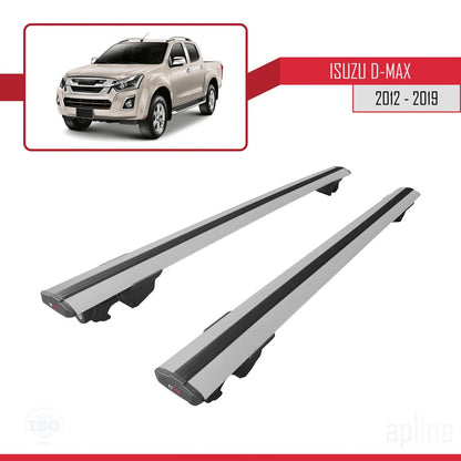 Compatible avec Isuzu D-Max 2 (RT50) 2012-2019 HOOK Model Barres de Toit Railing Porte-Bagages de Voiture Gris Aluminium 2 Barres