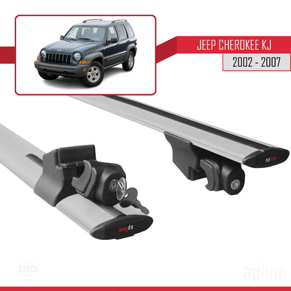 Compatible avec Jeep Cherokee 3 (KJ) 2002-2007 HOOK Model Barres de Toit Railing Porte-Bagages de Voiture Gris Aluminium 2 Barres