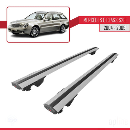 Compatible with Mercedes E Class 3 (S211) 2004-2009 HOOK Model Car Roof Rack Cross Bar Grey Aluminium 2 Bars