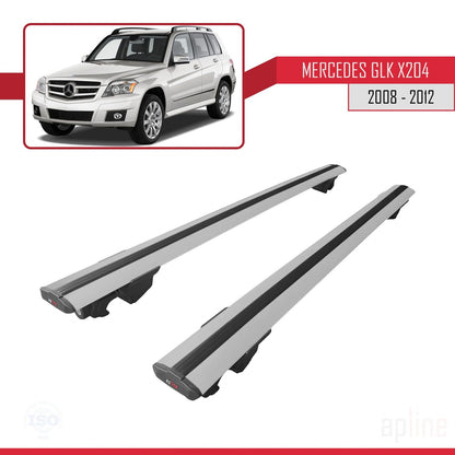 Compatible with Mercedes GLK Class (X204) Pre-Facelift 2008-2012 HOOK Model Car Roof Rack Cross Bar Grey Aluminium 2 Bars