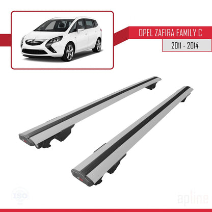 Compatible avec Opel Zafira Family B 2011-2014 HOOK Model Barres de Toit Railing Porte-Bagages de Voiture Gris Aluminium 2 Barres