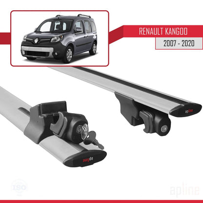Compatible avec Renault Kangoo 2 (X61) 2007-2020 HOOK Model Barres de Toit Railing Porte-Bagages de Voiture Gris Aluminium 2 Barres