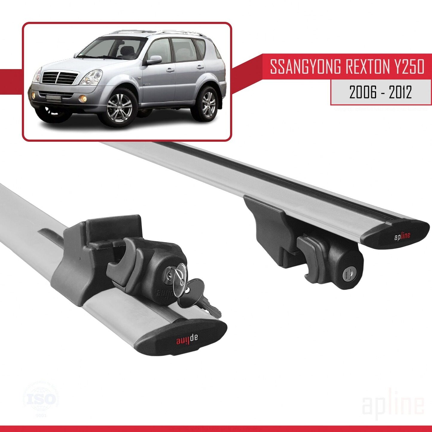 Compatible avec Ssangyong Rexton (Y250) 2006-2012 HOOK Model Barres de Toit Railing Porte-Bagages de Voiture Gris Aluminium 2 Barres