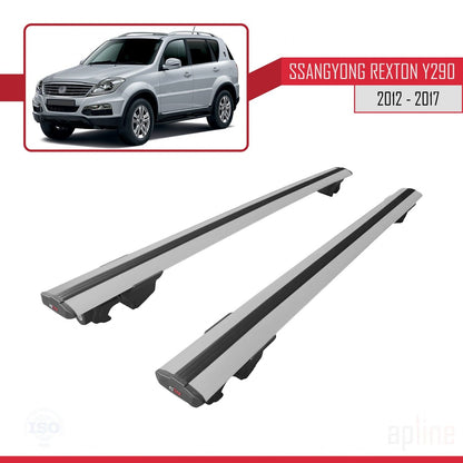 Compatible avec Ssangyong Rexton (Y290) 2012-2017 HOOK Model Barres de Toit Railing Porte-Bagages de Voiture Gris Aluminium 2 Barres