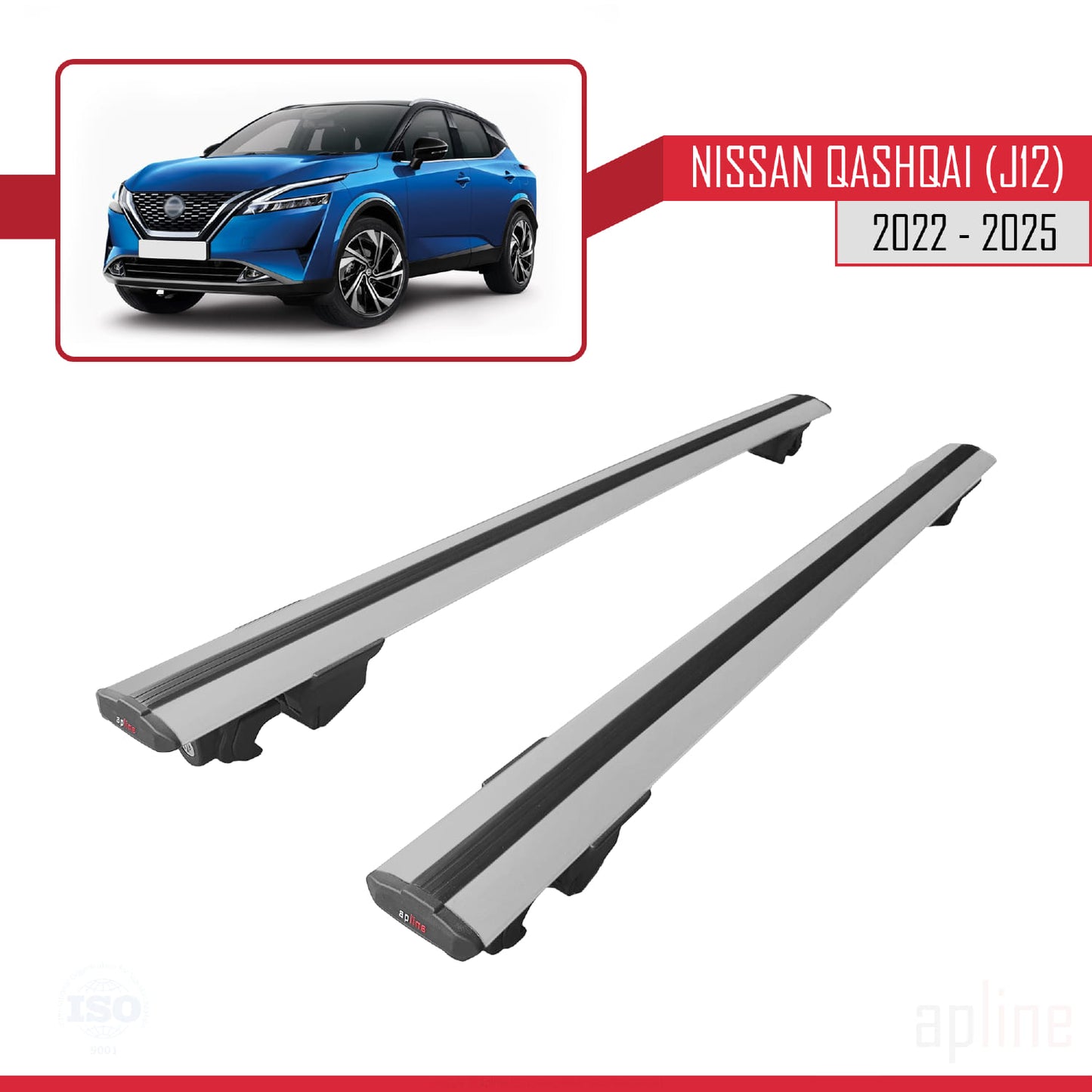 Compatible avec Nissan Qashqai 3 (J12) 2022-2025 HOOK Model Barres de Toit Railing Porte-Bagages de Voiture Gris Aluminium 2 Barres