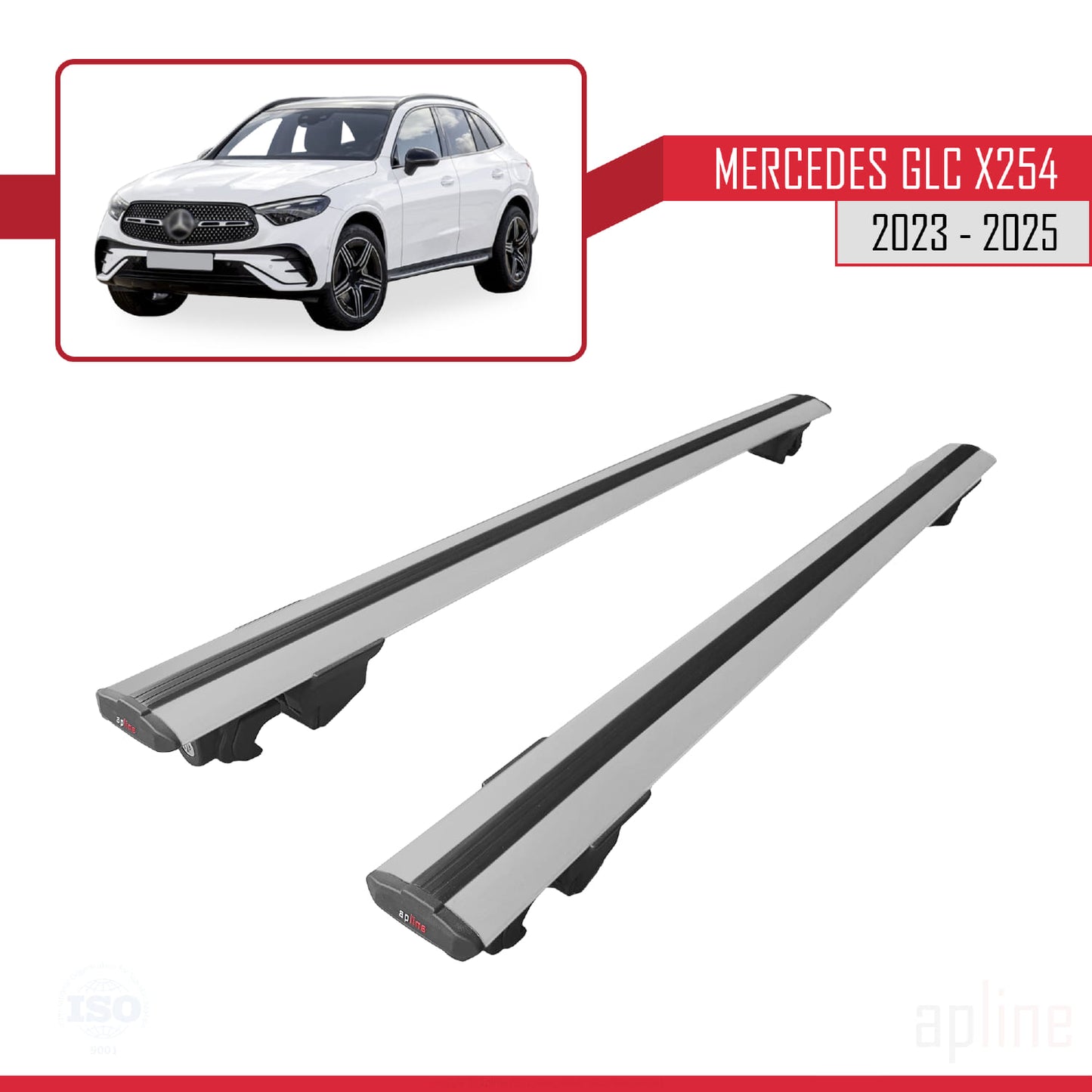 Compatible with Mercedes GLC Class 2 (X254) 2023-2025 HOOK Model Car Roof Rack Cross Bar Grey Aluminium 2 Bars