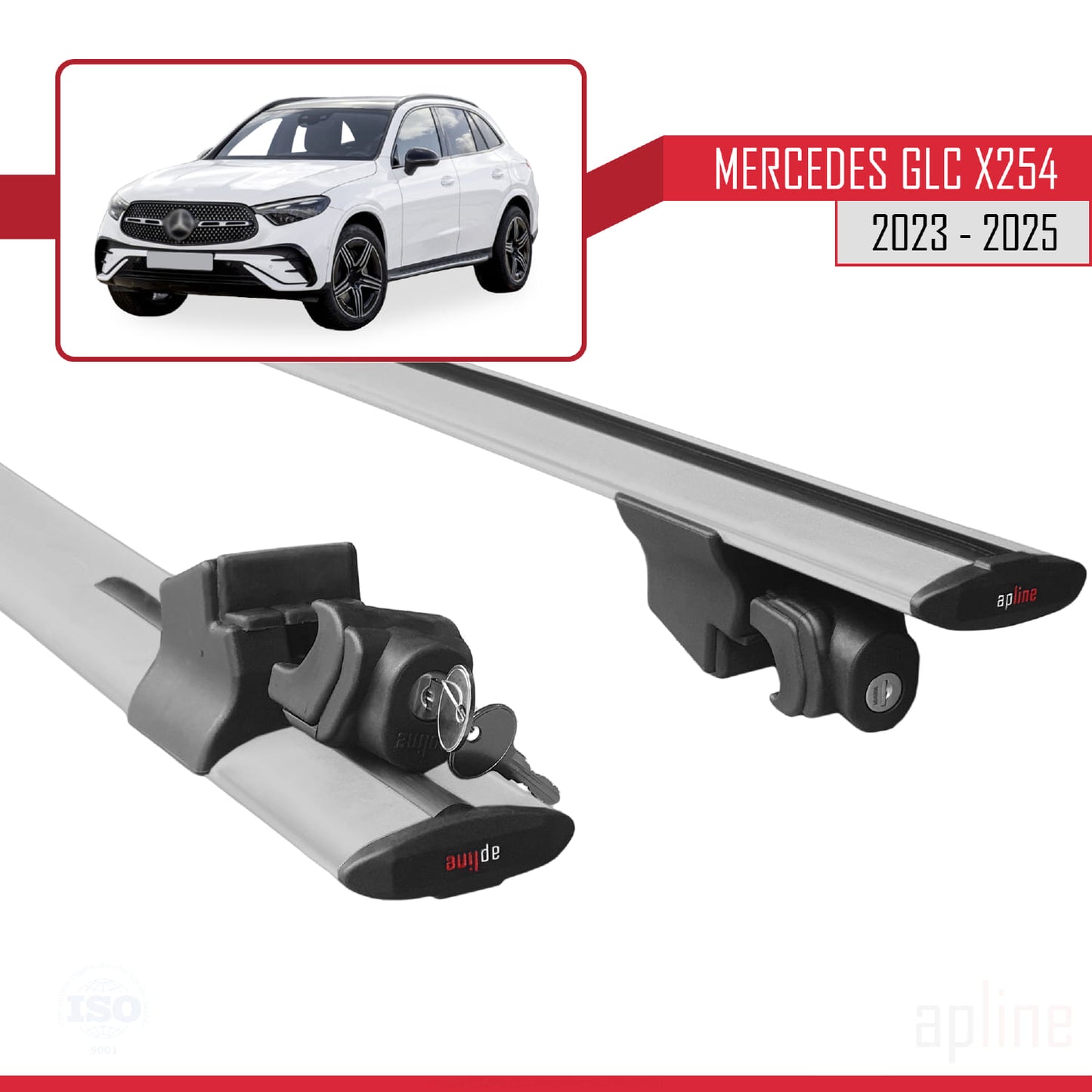 Compatible with Mercedes GLC Class 2 (X254) 2023-2025 HOOK Model Car Roof Rack Cross Bar Grey Aluminium 2 Bars