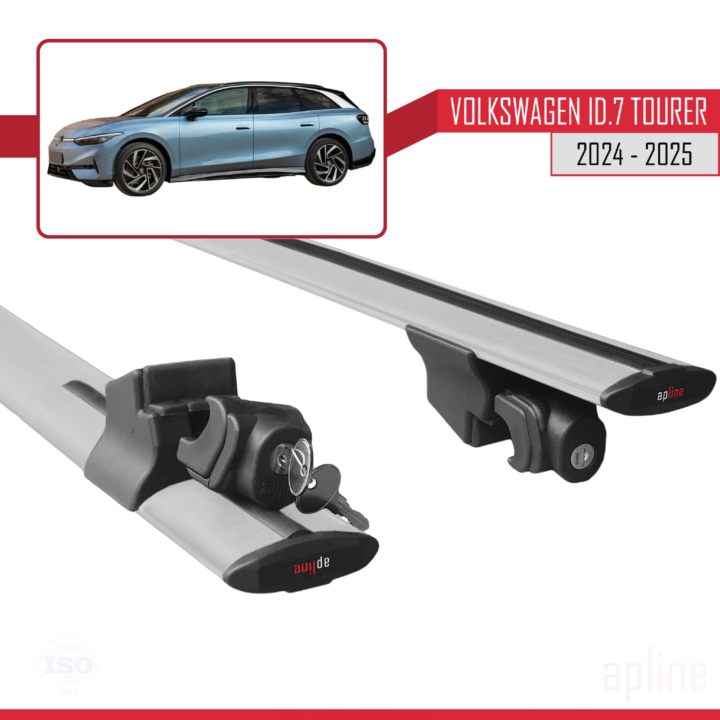 Compatible avec Volkswagen ID.7 Tourer 2024-2025 HOOK Model Barres de Toit Railing Porte-Bagages de Voiture Gris Aluminium 2 Barres