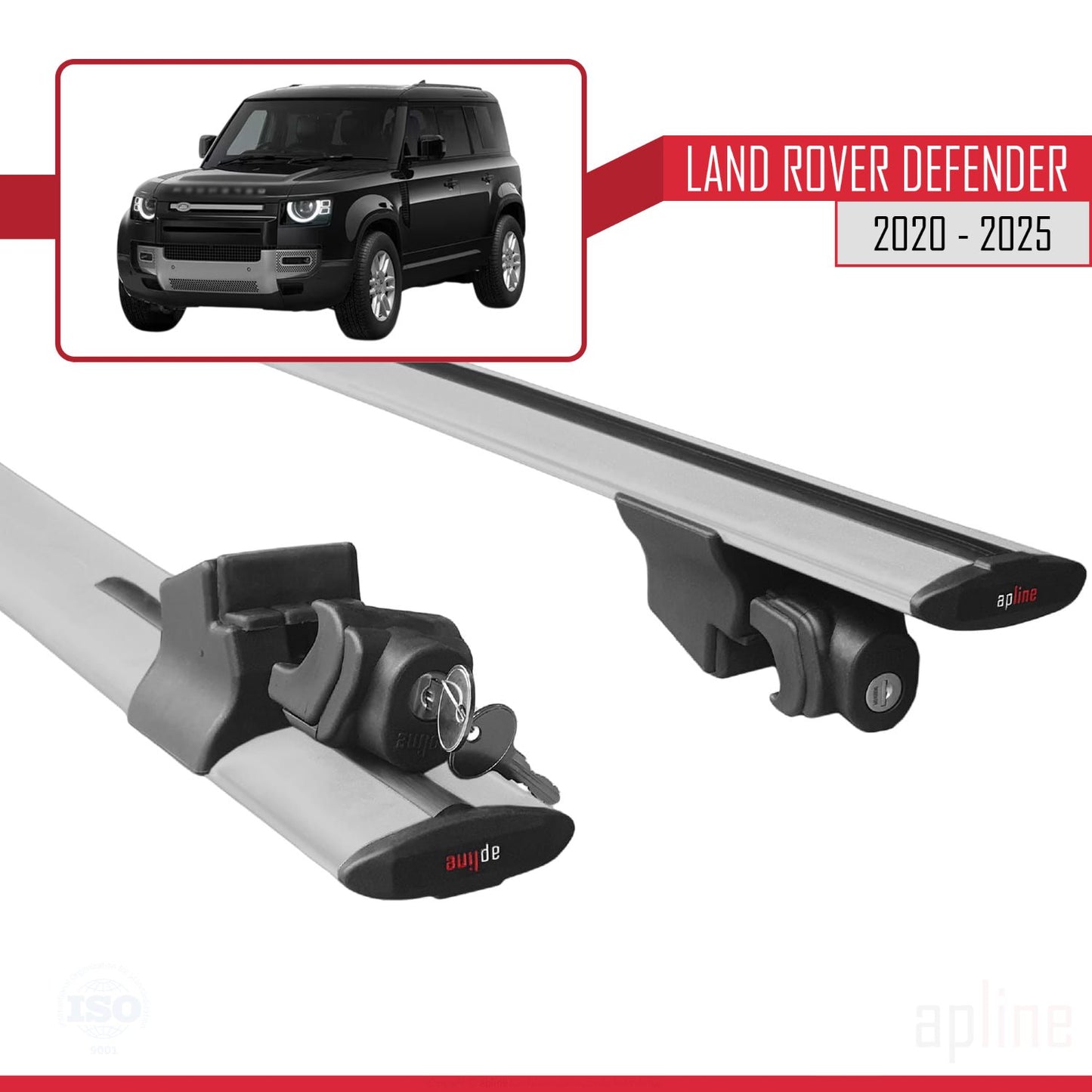 Compatible avec Land Rover Defender 2020-2025 HOOK Model Barres de Toit Railing Porte-Bagages de Voiture Gris Aluminium 2 Barres